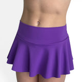 Purple skirt worn by a person on a white background