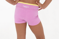 Pink Lemonade – V Waist Shorts in pastel pink with yellow waist band, designed for summer training and activewear.