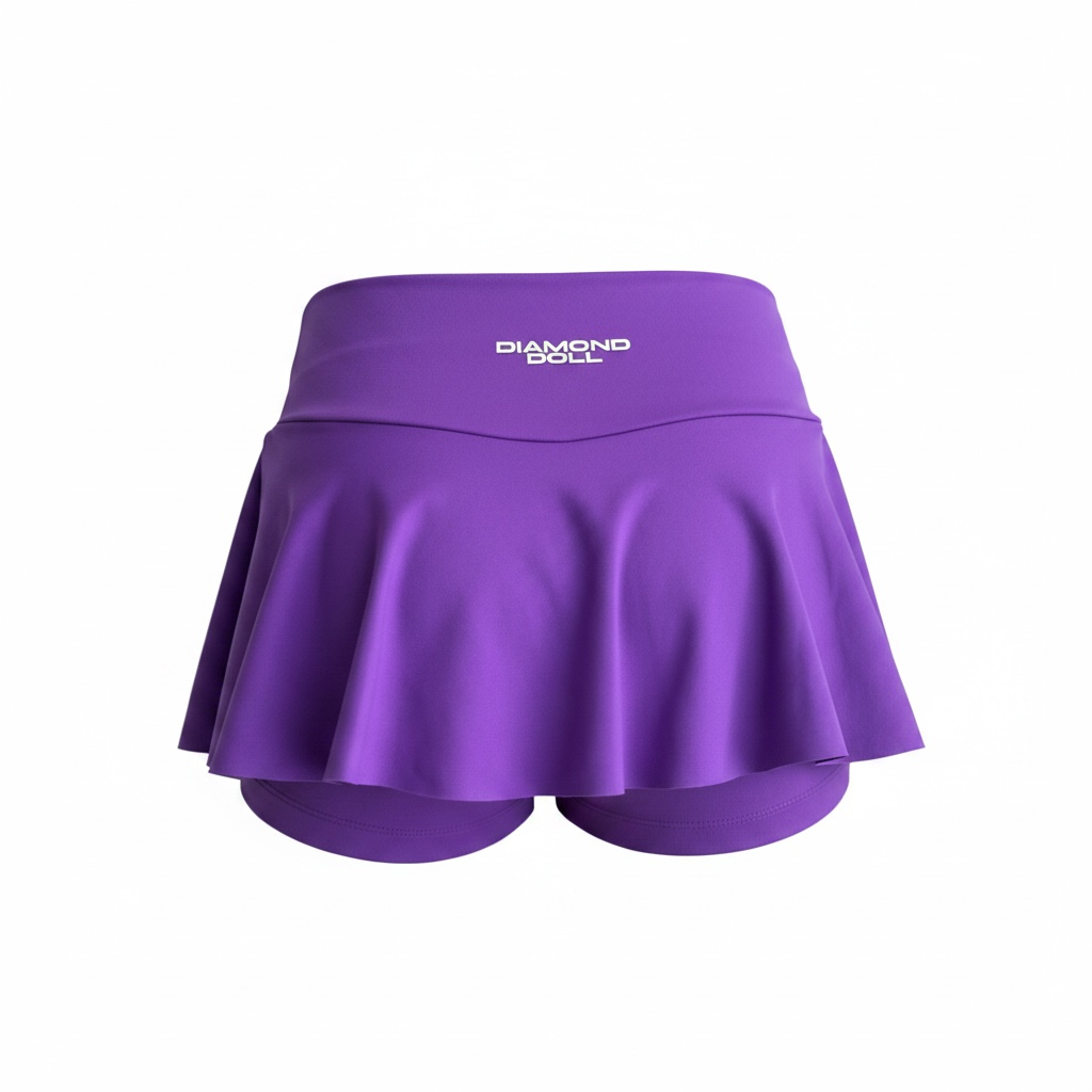 Purple tennis skirt with 'Diamond Golf' logo on a white background