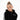 Person wearing a black hoodie with white stripes on a white background
